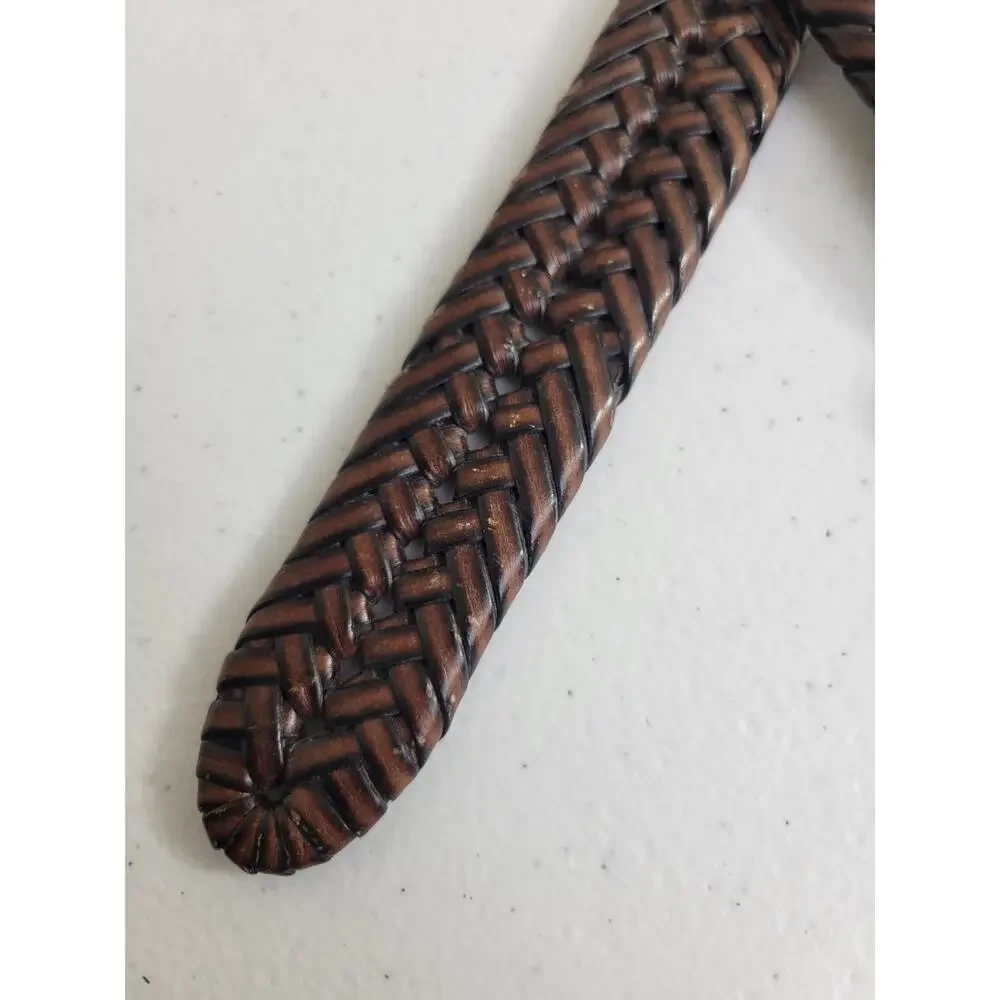 Brown Bonded Leather Woven Braided Belt with Gold Tone Buckle Women's Size 48-50